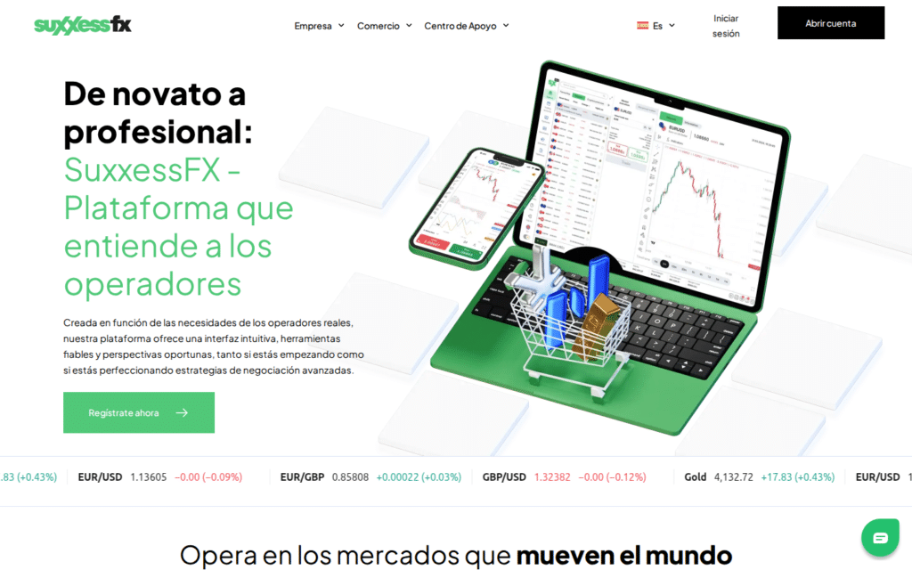 Captura de la portada del sitio web de Suxxess FX, con fines informativos.