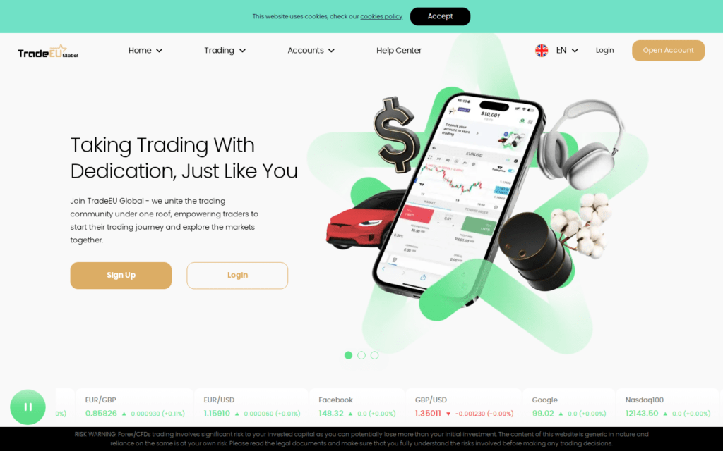 Captura de la landing page de TradeEU Global es, usada con fines informativos y de revisión.
