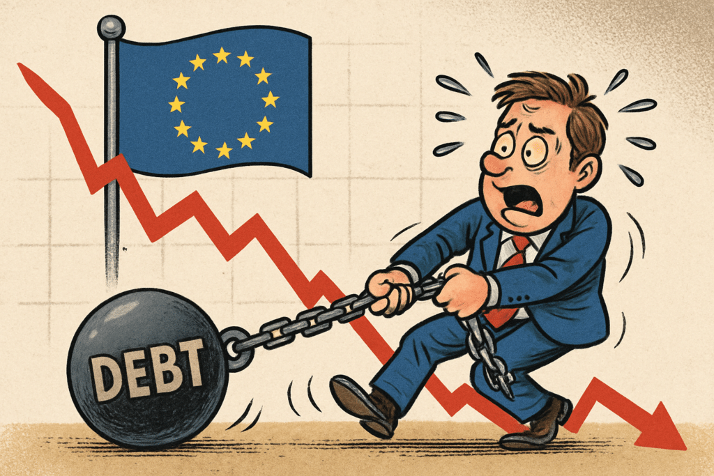 Imagen editorial factual sobre Acciones europeas alcanzan mínimos de cuatro meses debido a preocupaciones por la deuda; ilustración sin recomendación de inversión.