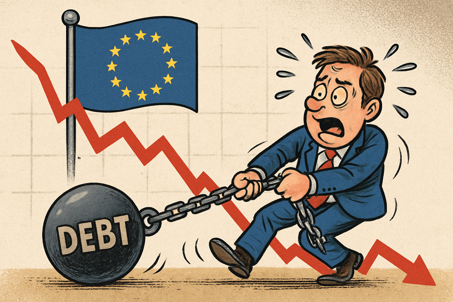 Imagen editorial factual sobre Acciones europeas alcanzan mínimos de cuatro meses debido a preocupaciones por la deuda; ilustración sin recomendación de inversión.