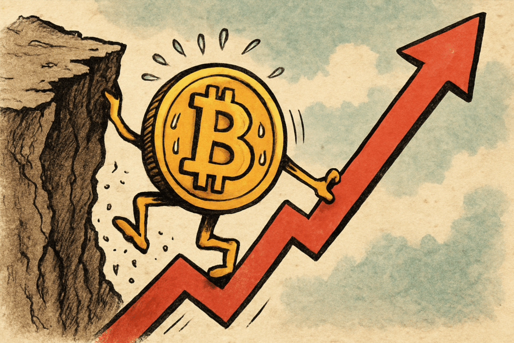 Imagen editorial factual sobre Bitcoin se recupera por encima de $83,000 tras caída semanal; ilustración sin recomendación de inversión.