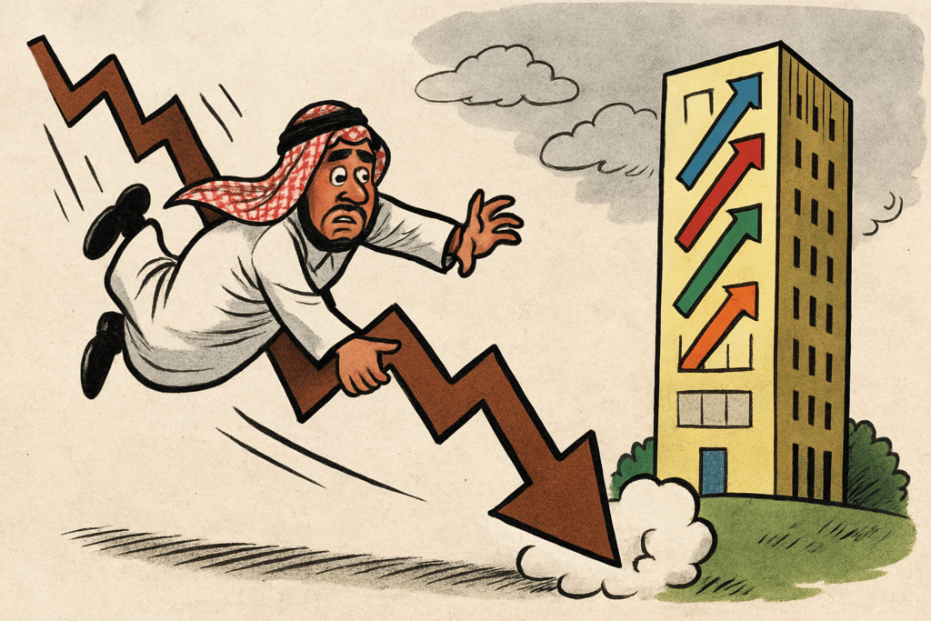Imagen editorial factual sobre Caídas en el Mercado Saudí y el Desempeño de las Acciones Tecnológicas en EE. UU.; ilustración sin recomendación de inversión.