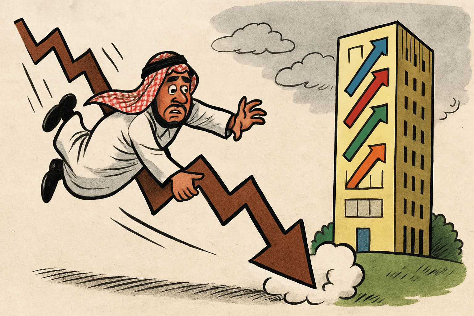 Imagen editorial factual sobre Caídas en el Mercado Saudí y el Desempeño de las Acciones Tecnológicas en EE. UU.; ilustración sin recomendación de inversión.